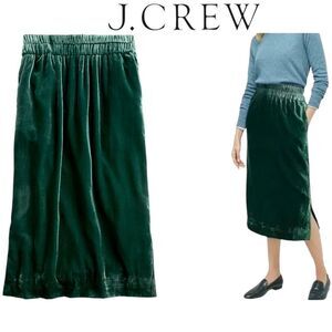 Jcrew NWT green velvet pull-on midi skirt with pockets size xs